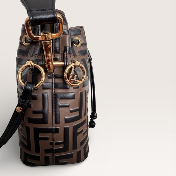 Fendi Mon Tresor Mini Bucket Bag in Brown FF Embossed Leather - NWT - Picture 4 of 7